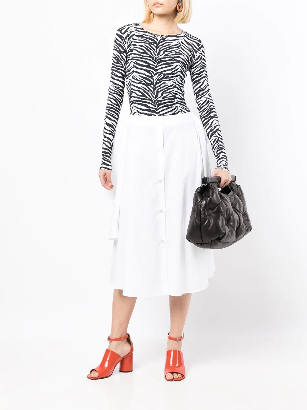 button-up sleeve-tie skirt - 2