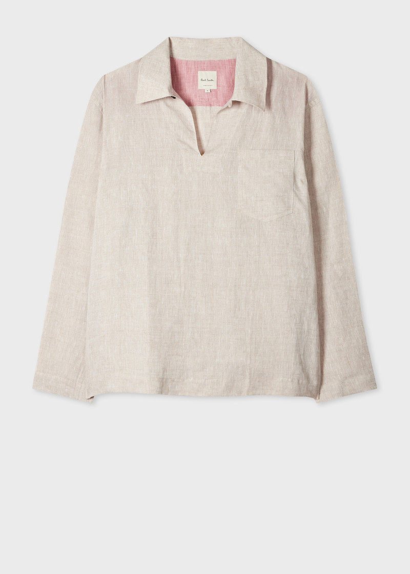 Oatmeal Linen Oversized Pop-Over Shirt 3