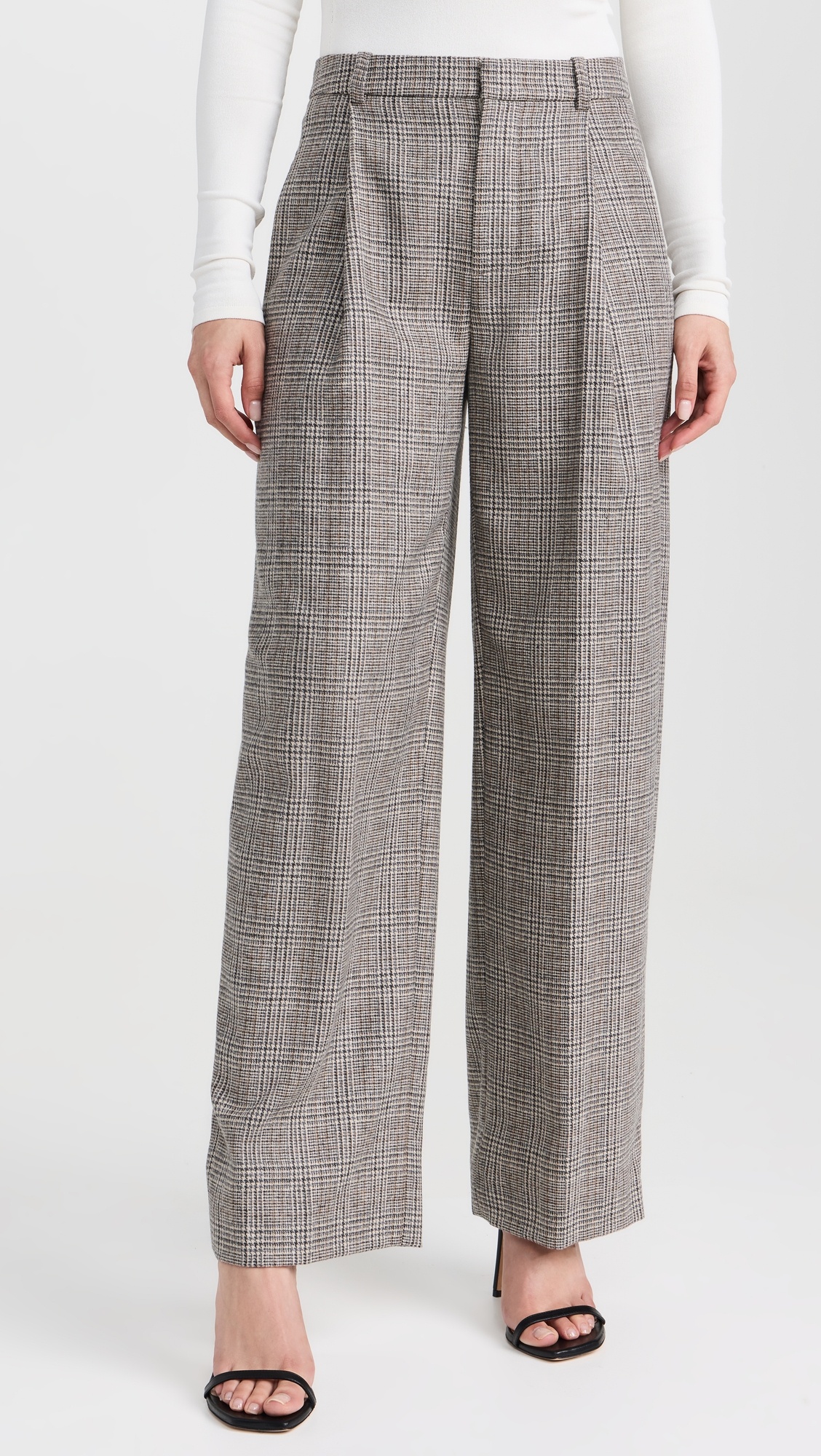 High Rise Wool Blend Plaid Trousers - 6