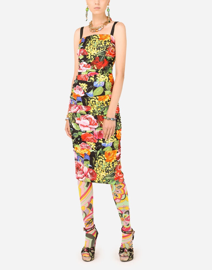 Bouquet-print charmeuse midi dress - 6