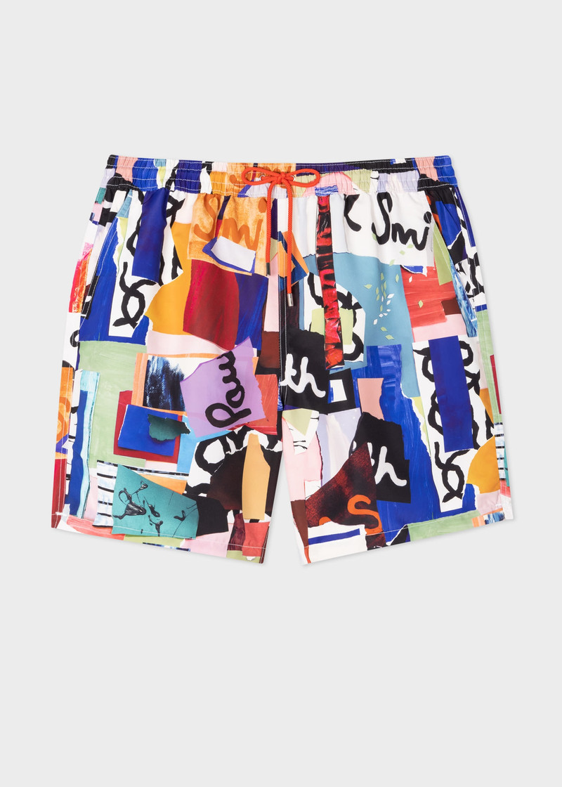 'Collage' Print Long Swim Shorts 1
