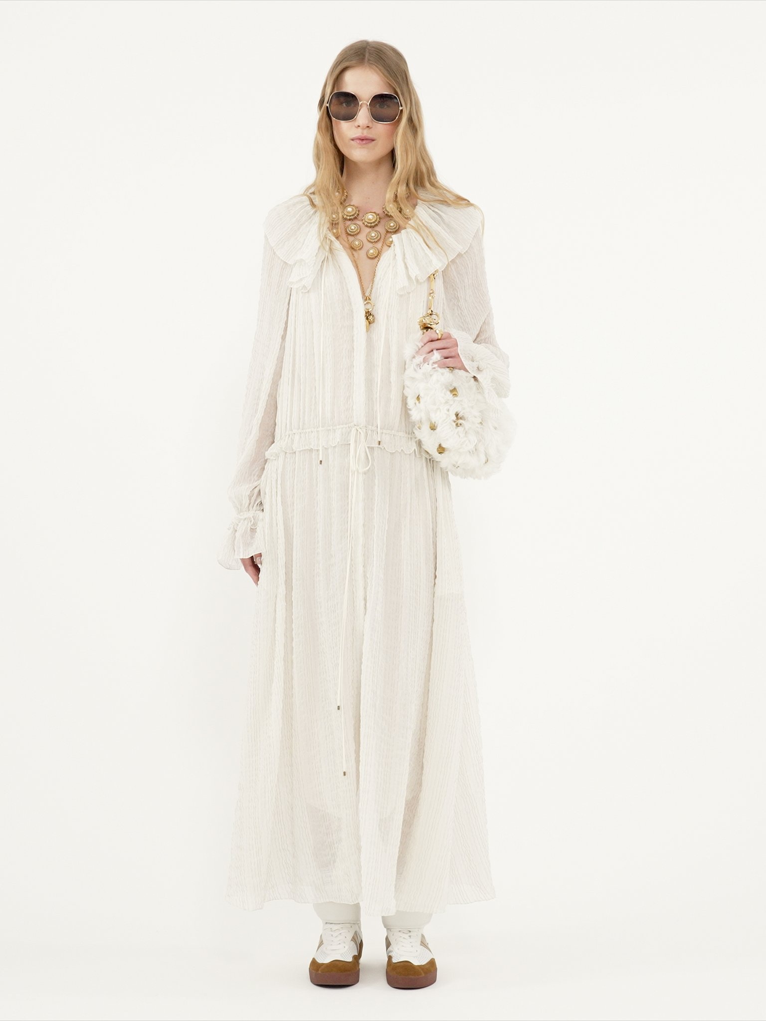 GATHERED LONG DRESS IN SILK CRÊPON - 5