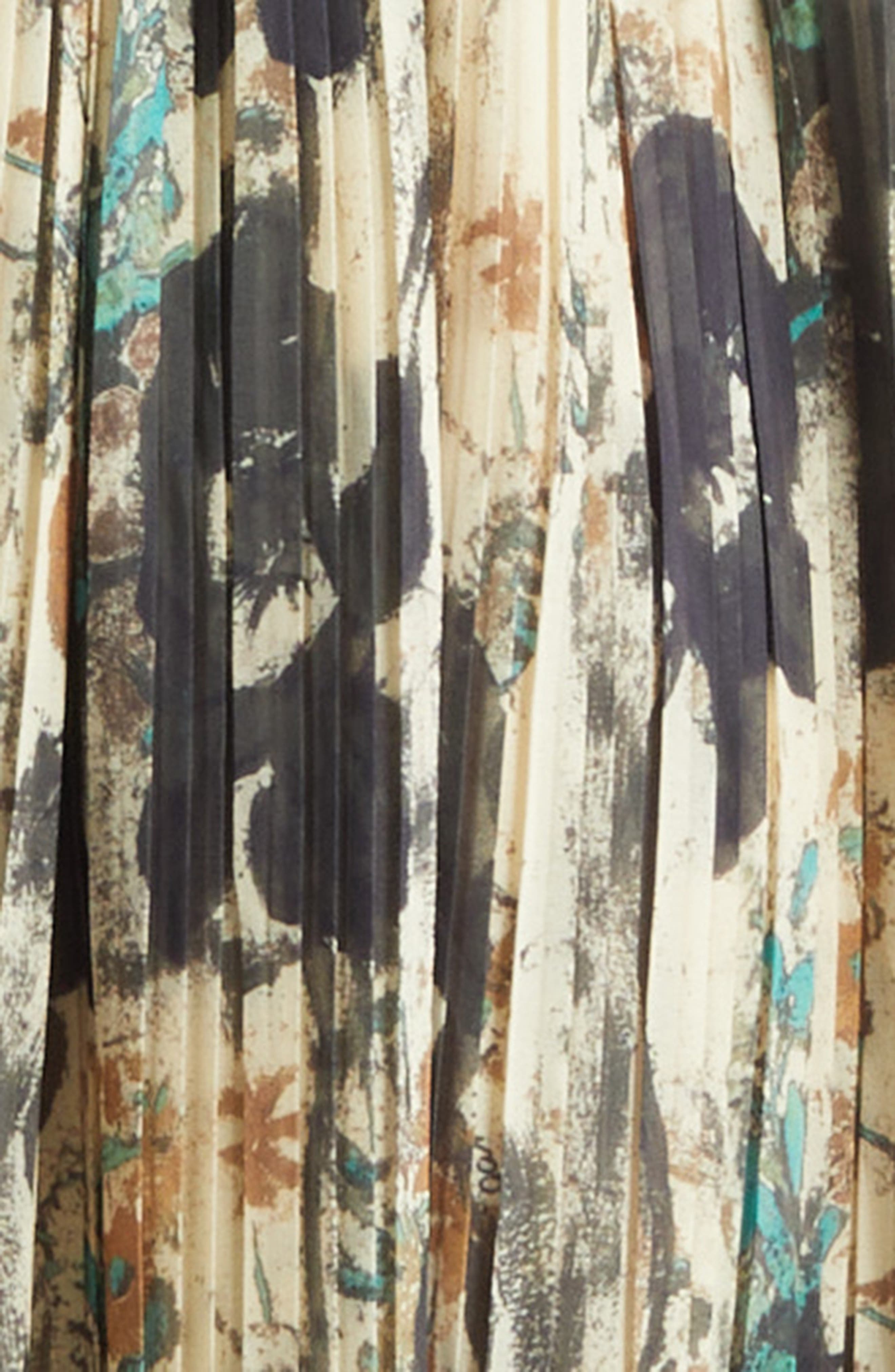 Ganni Floral Print Smocked & Pleated Midi Dress in Afterglow at Nordstrom - 6