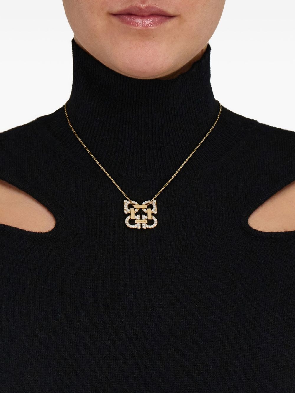 crystal embellished Gancini pendant necklace - 2