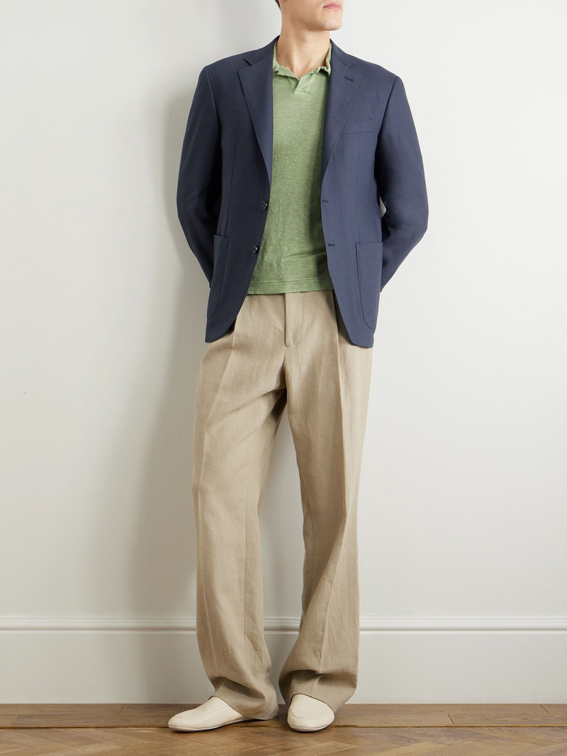 Canali Slim-Fit Linen Polo Shirt Green outlook