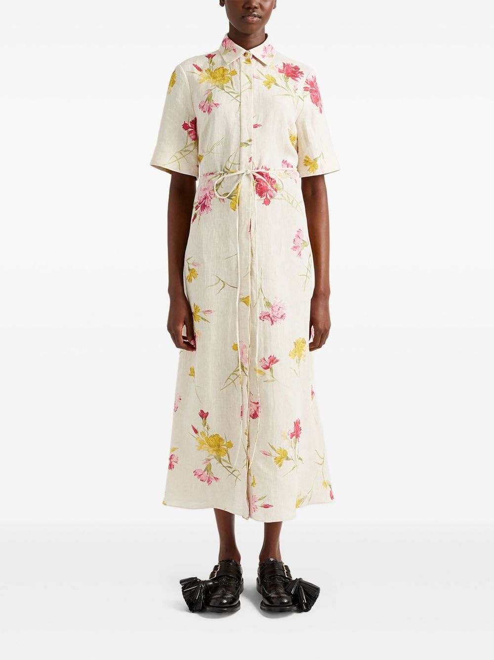 floral-print shirt dress - 3