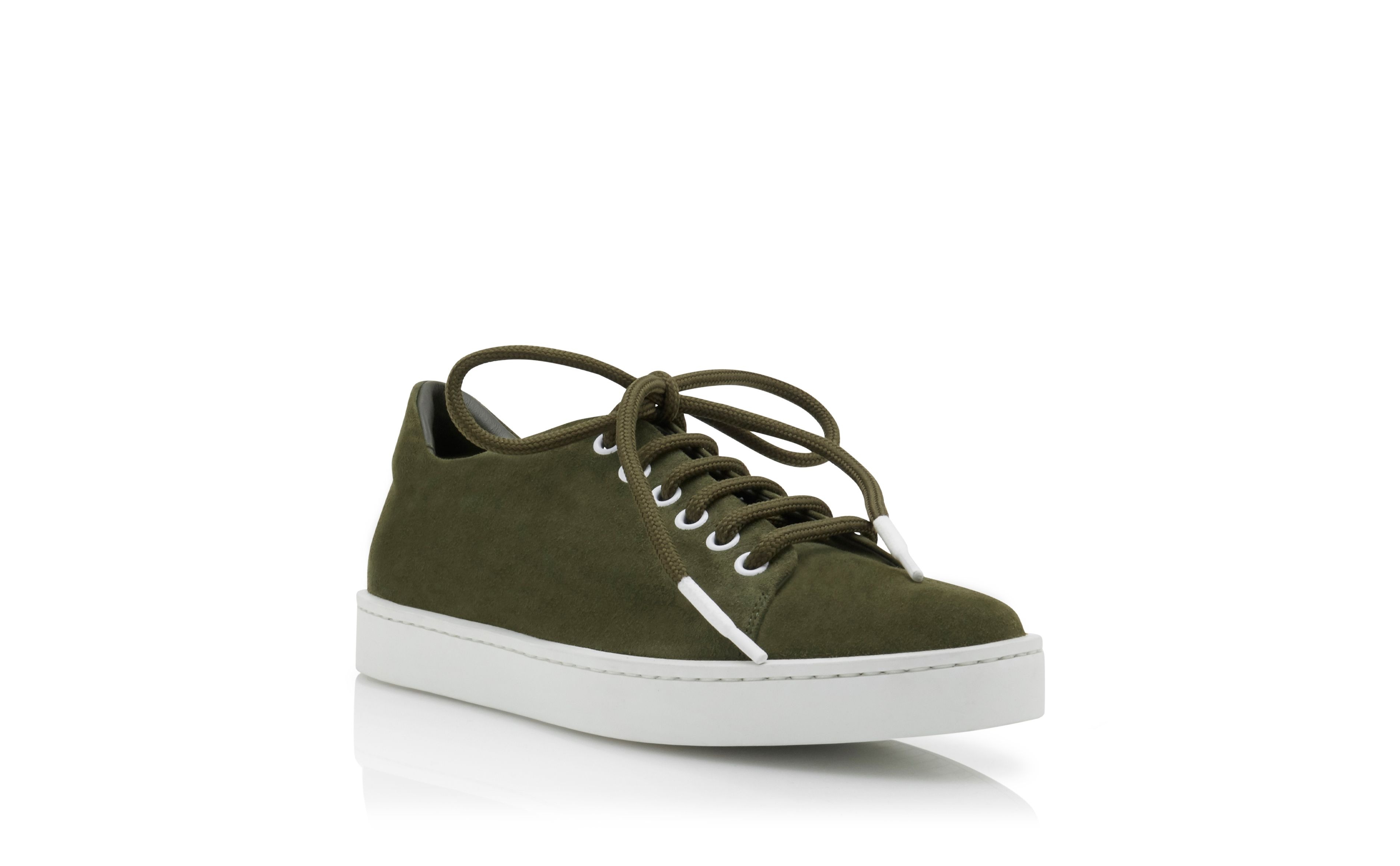 Khaki Green Suede Low Cut Sneakers - 3
