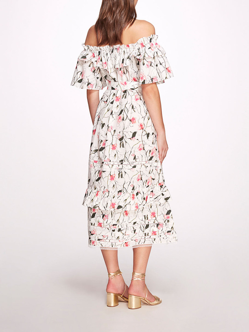 Marchesa ROSIE ROSIE OFF-SHOULDER FLORAL MIDI DRESS outlook