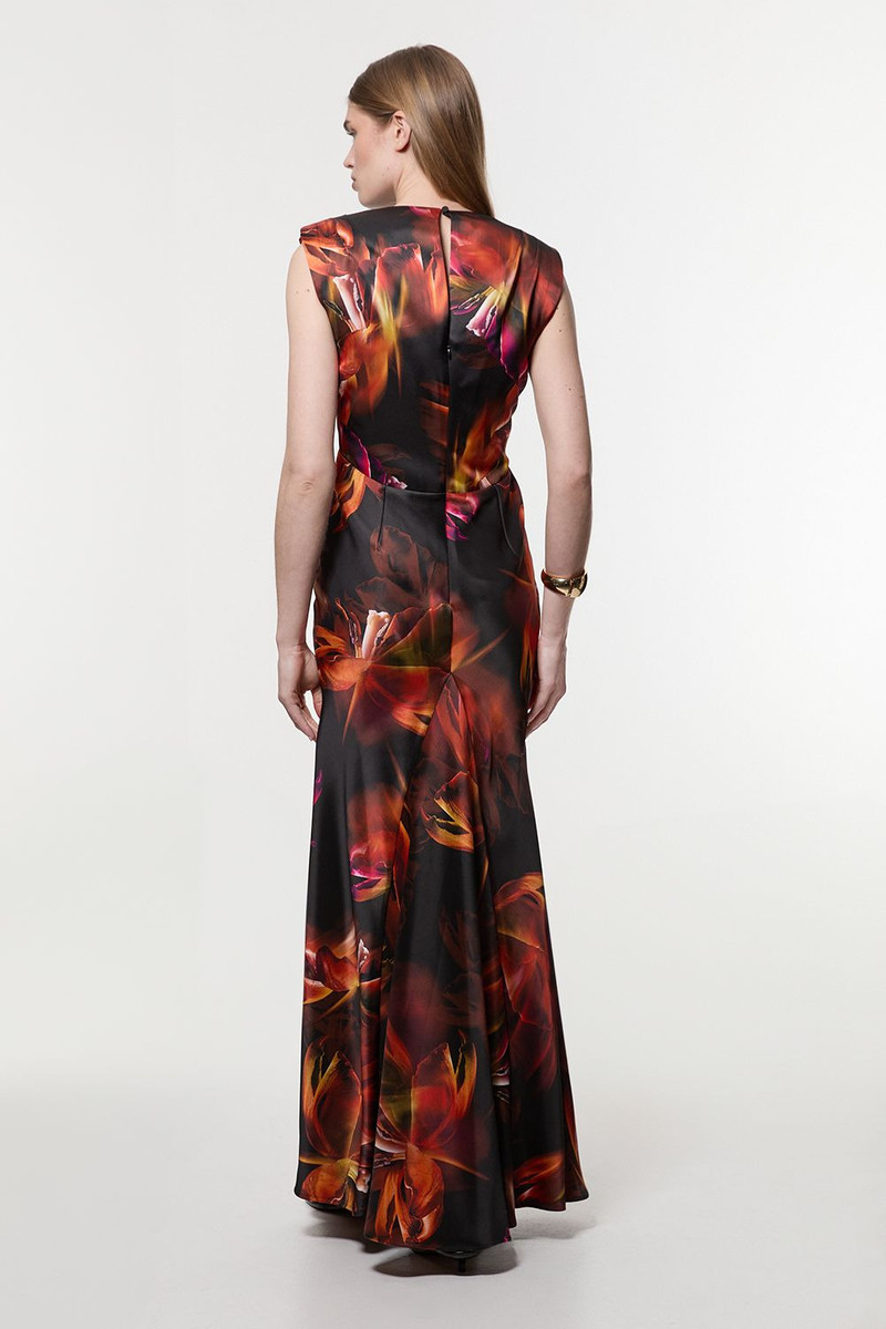 Satin Strong Shoulder Woven Maxi Dress 5