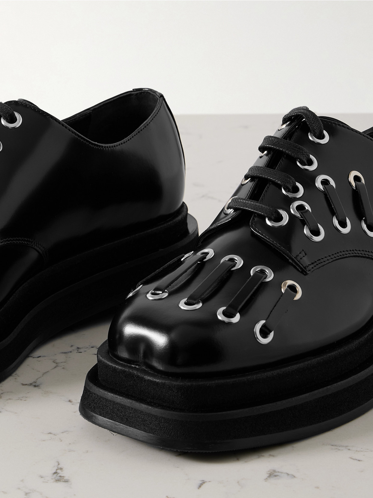 Embellished Leather Platform Brogues - 4