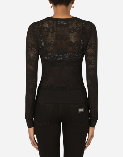 Dolce & Gabbana Long-sleeved lace-stitch sweater with DG logo outlook