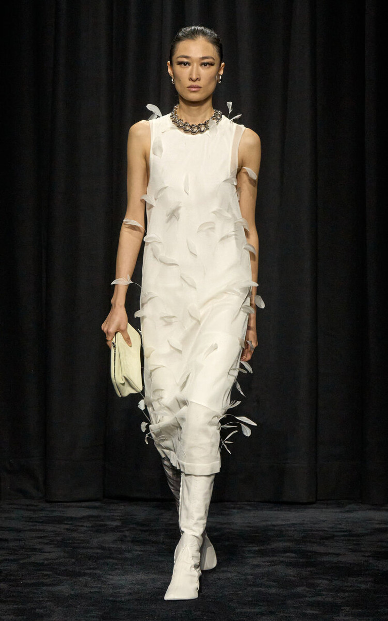 Jil Sander Feather-Embroidered Silk Midi Dress white outlook