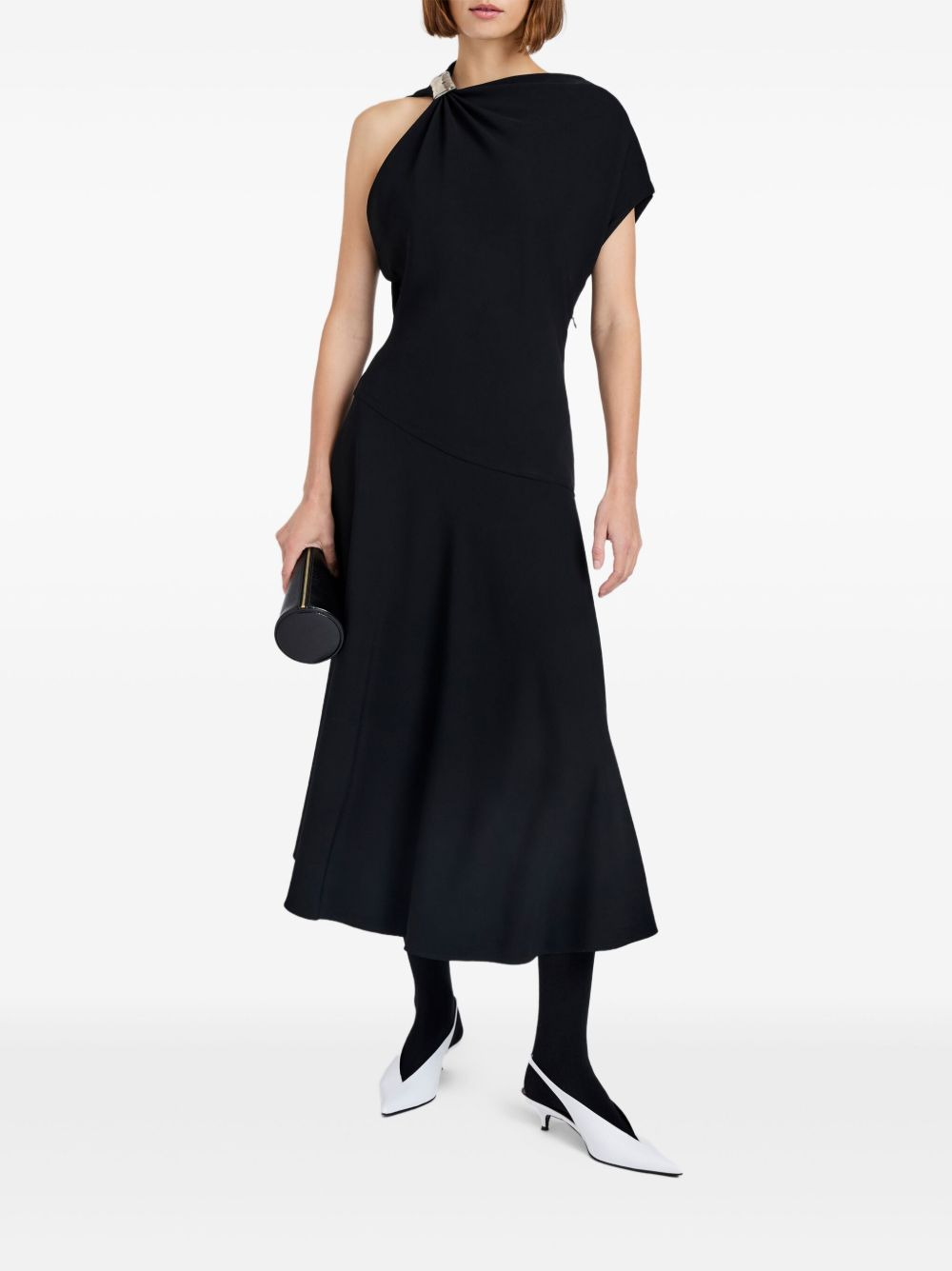 draped one-shoulder midi party dress - 2