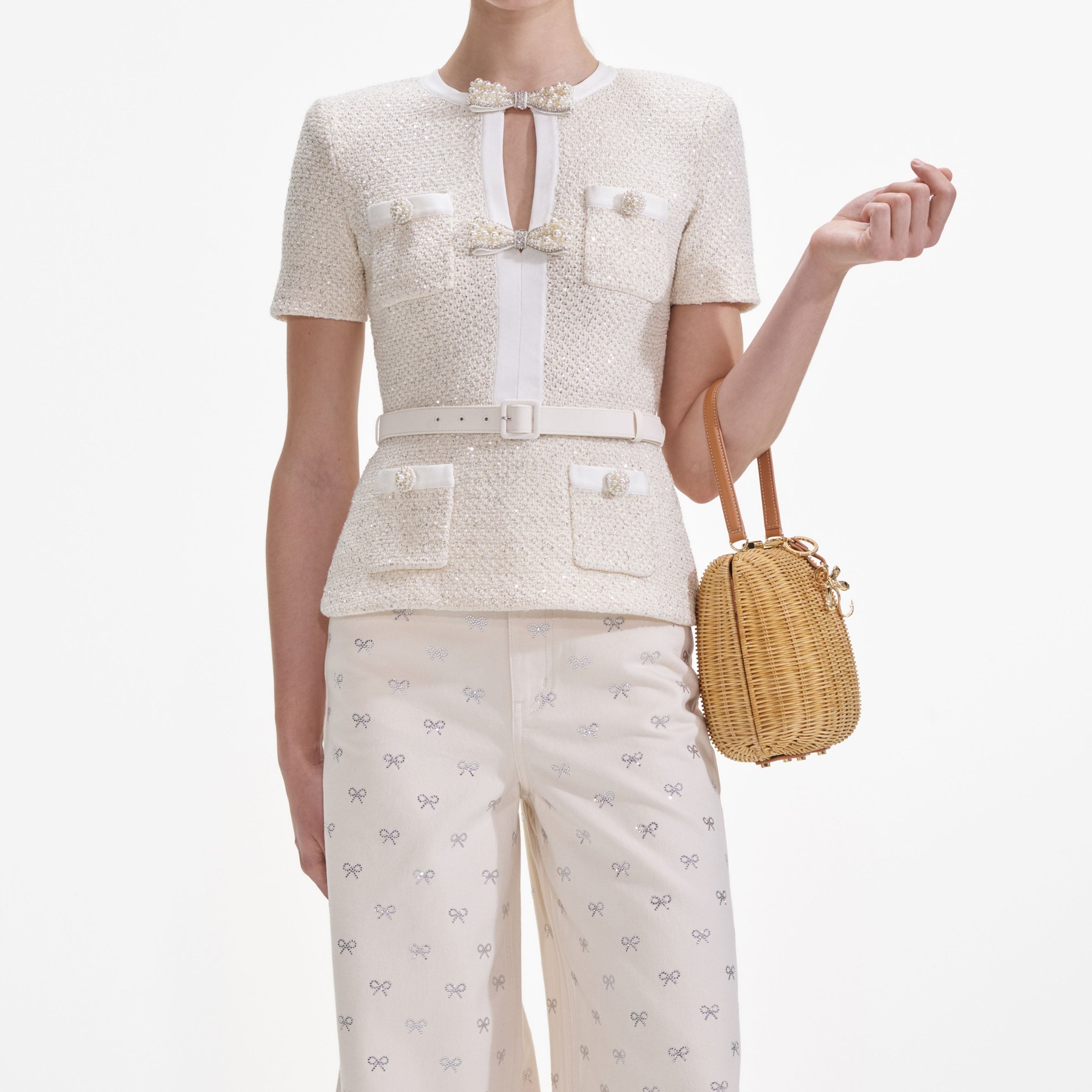 Cream Sequin Knit Top - 4