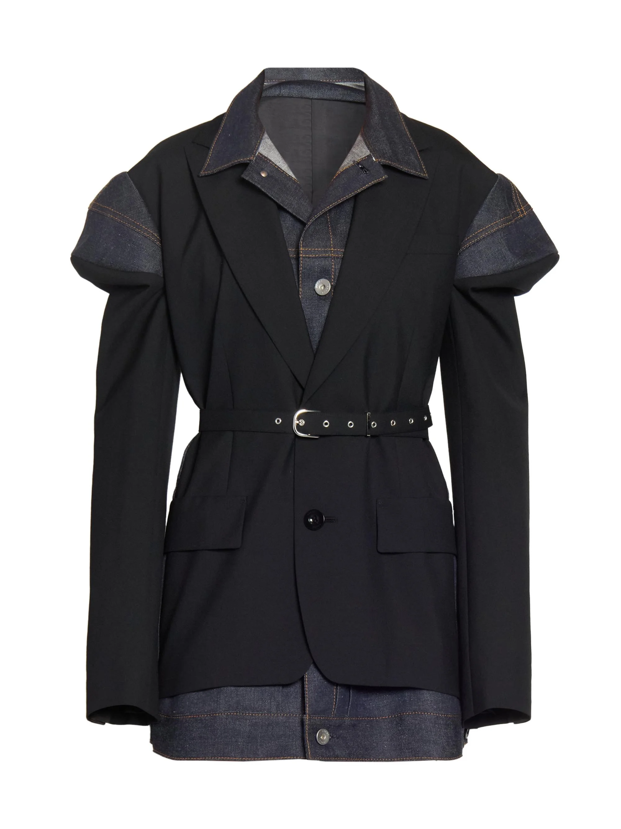 Women's Suiting X Denim Belted Blazer - Black Indigo - 1