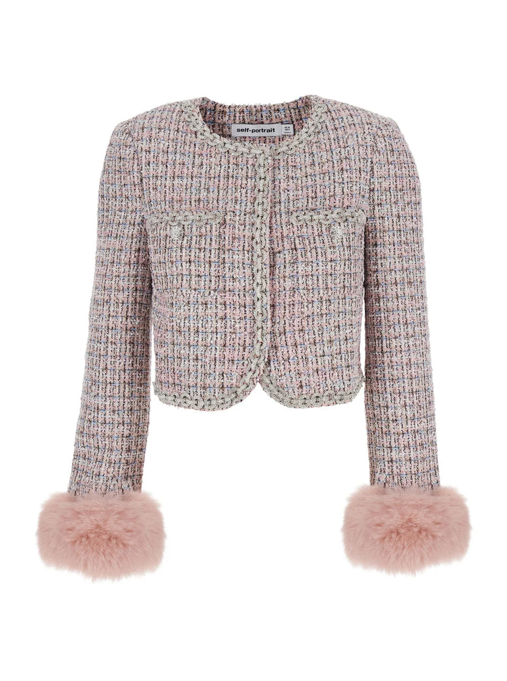 Self-Portrait Women Pink Boucle Fur Cuff Jacket - 1
