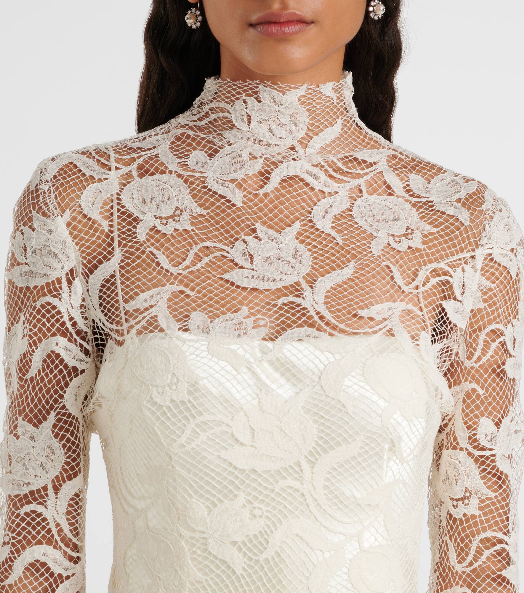 Bridal Adena floral lace-trimmed wool and silk gown - 4