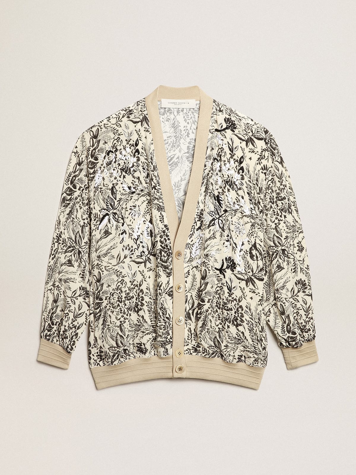 White viscose cardigan with toile de jouy print and embroidery - 1