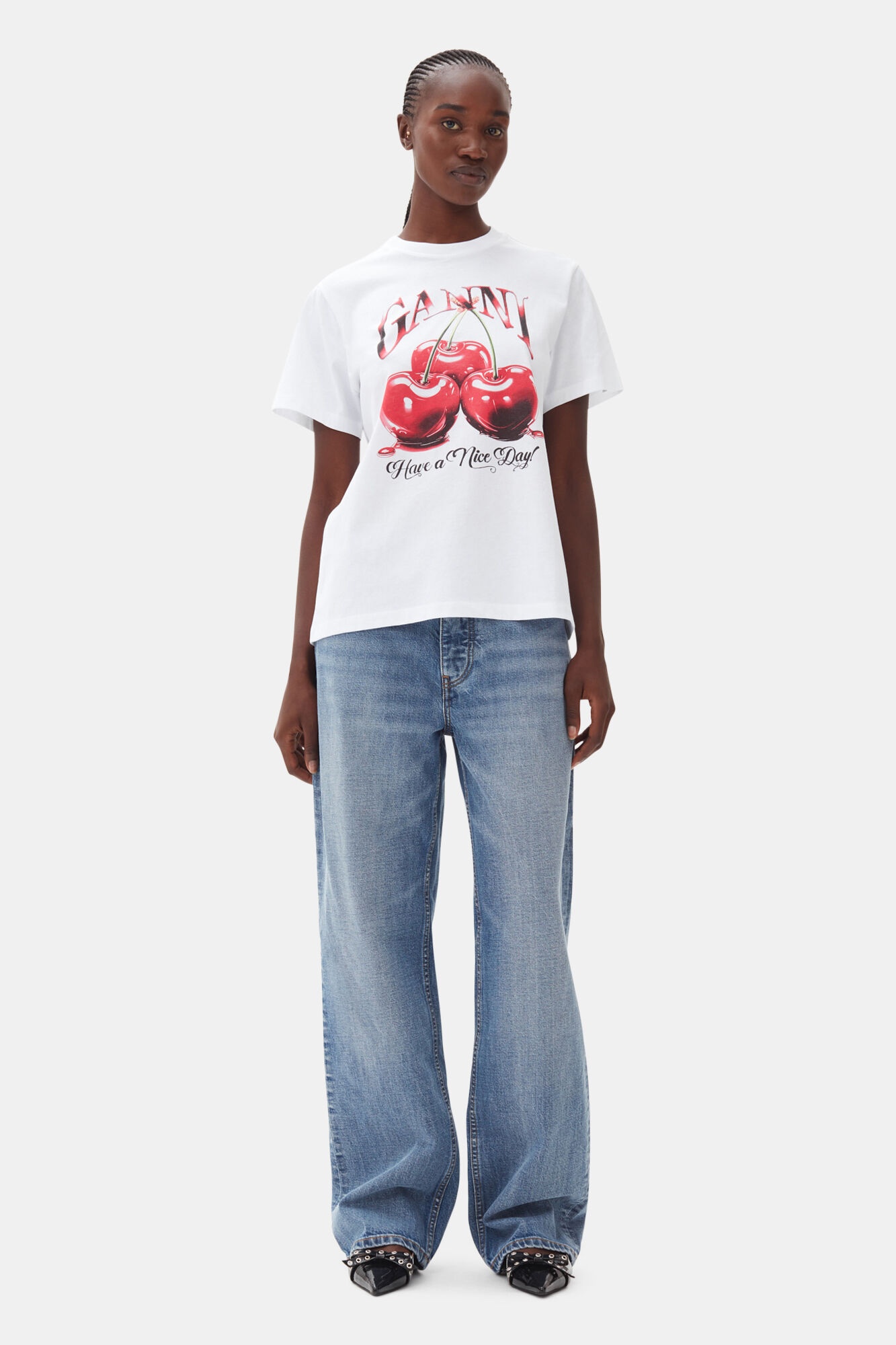 WHITE BASIC JERSEY CHERRY RELAXED T-SHIRT - 3