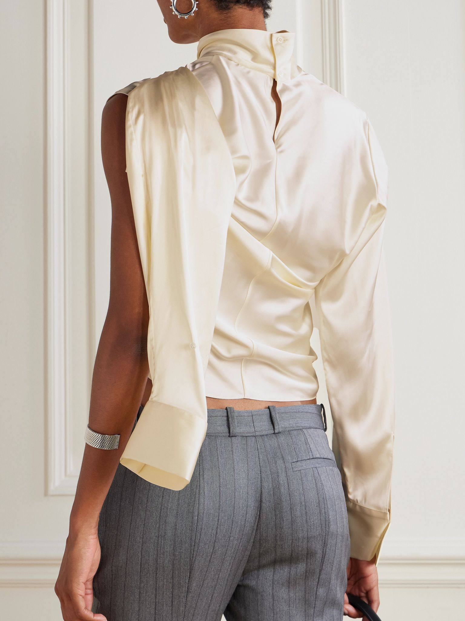Asymmetric satin turtleneck top Ivory - 4