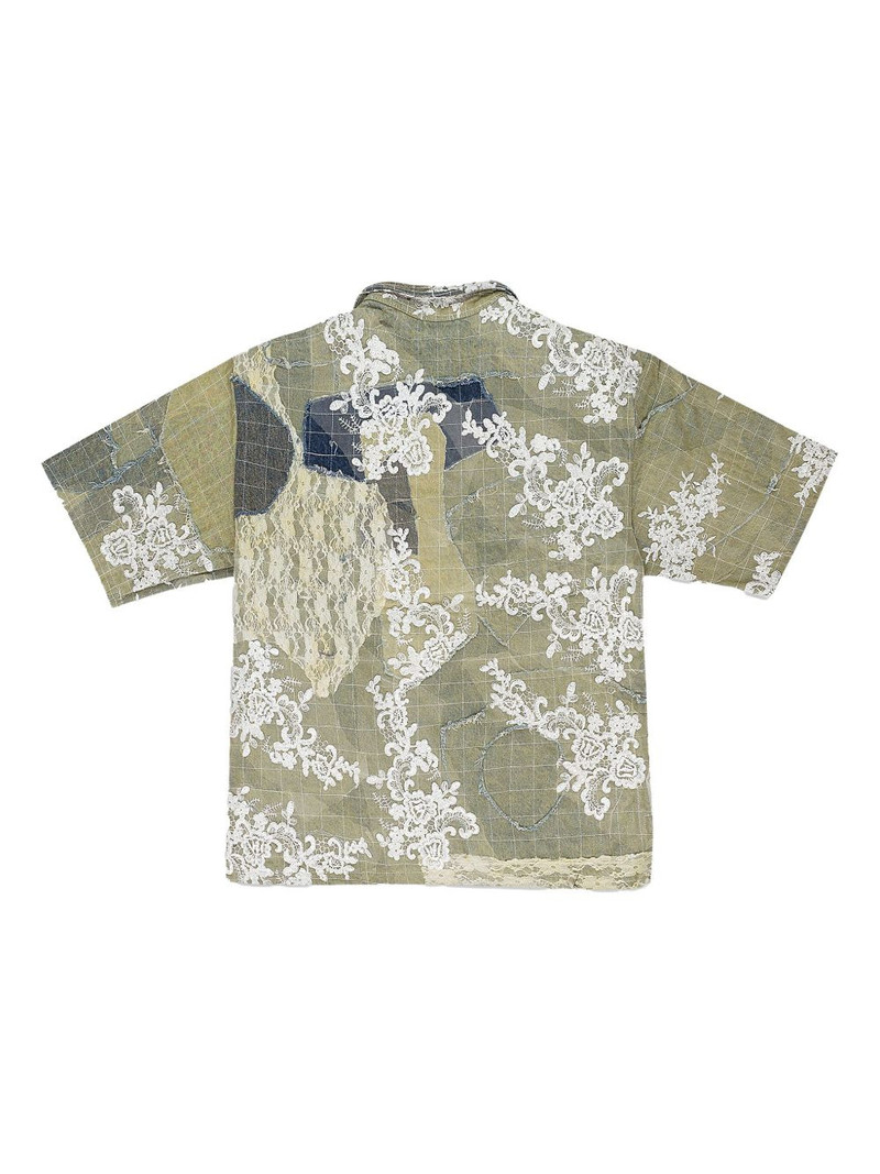 WHO DECIDES WAR lace-detail patchwork polo shirt outlook