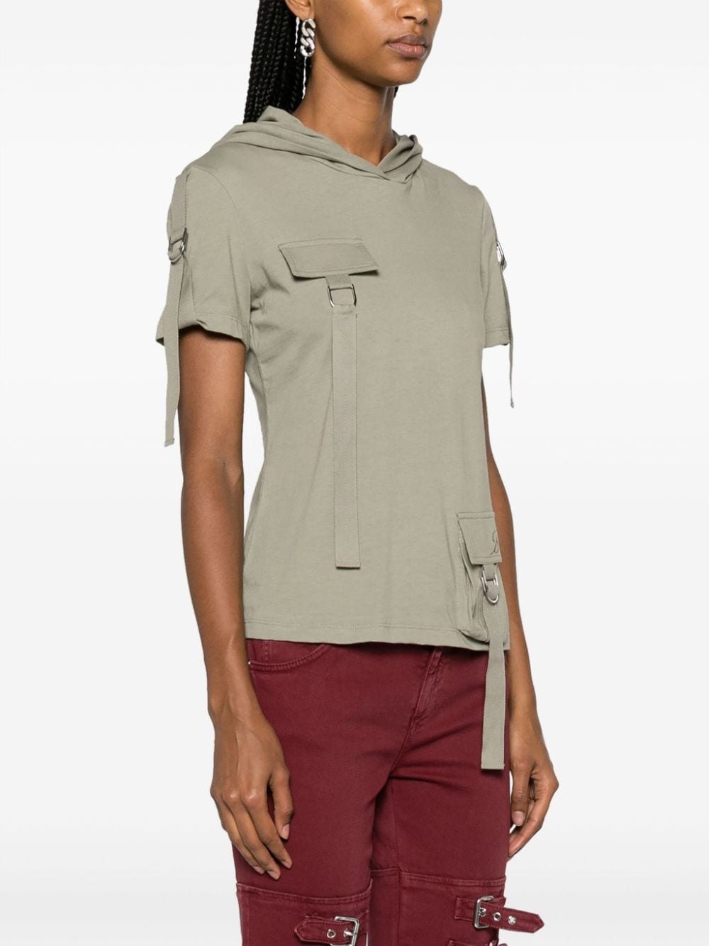 cargo-pocket hooded cotton T-shirt - 3