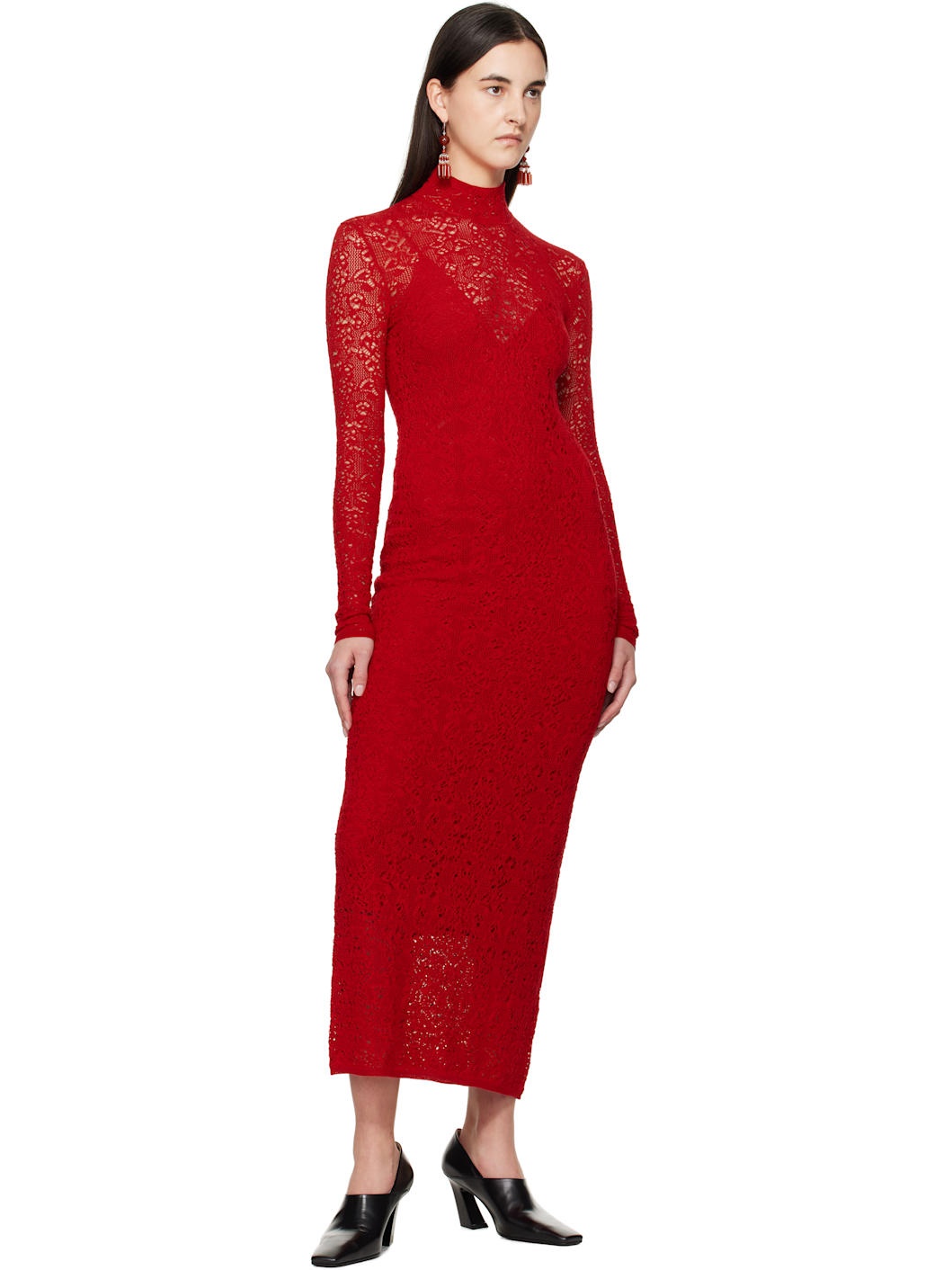 Red Lethe Pointelle Knit Maxi Dress - 4