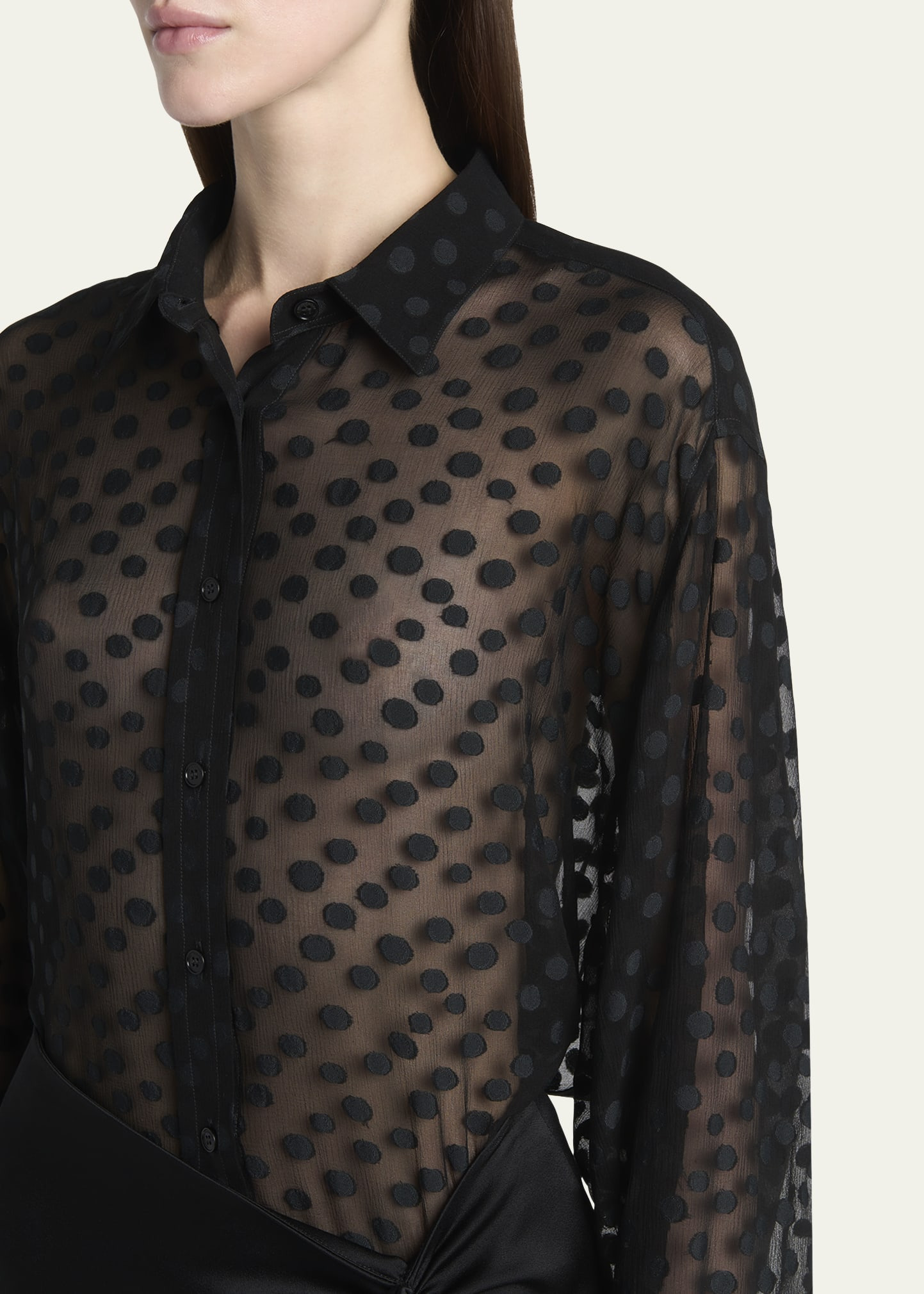Sheer Polka Dot Button Down Blouse - 5