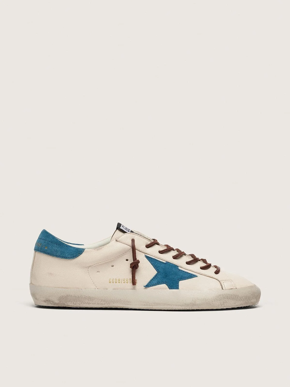 Men's Super-Star in white leather with turquoise suede star - 1