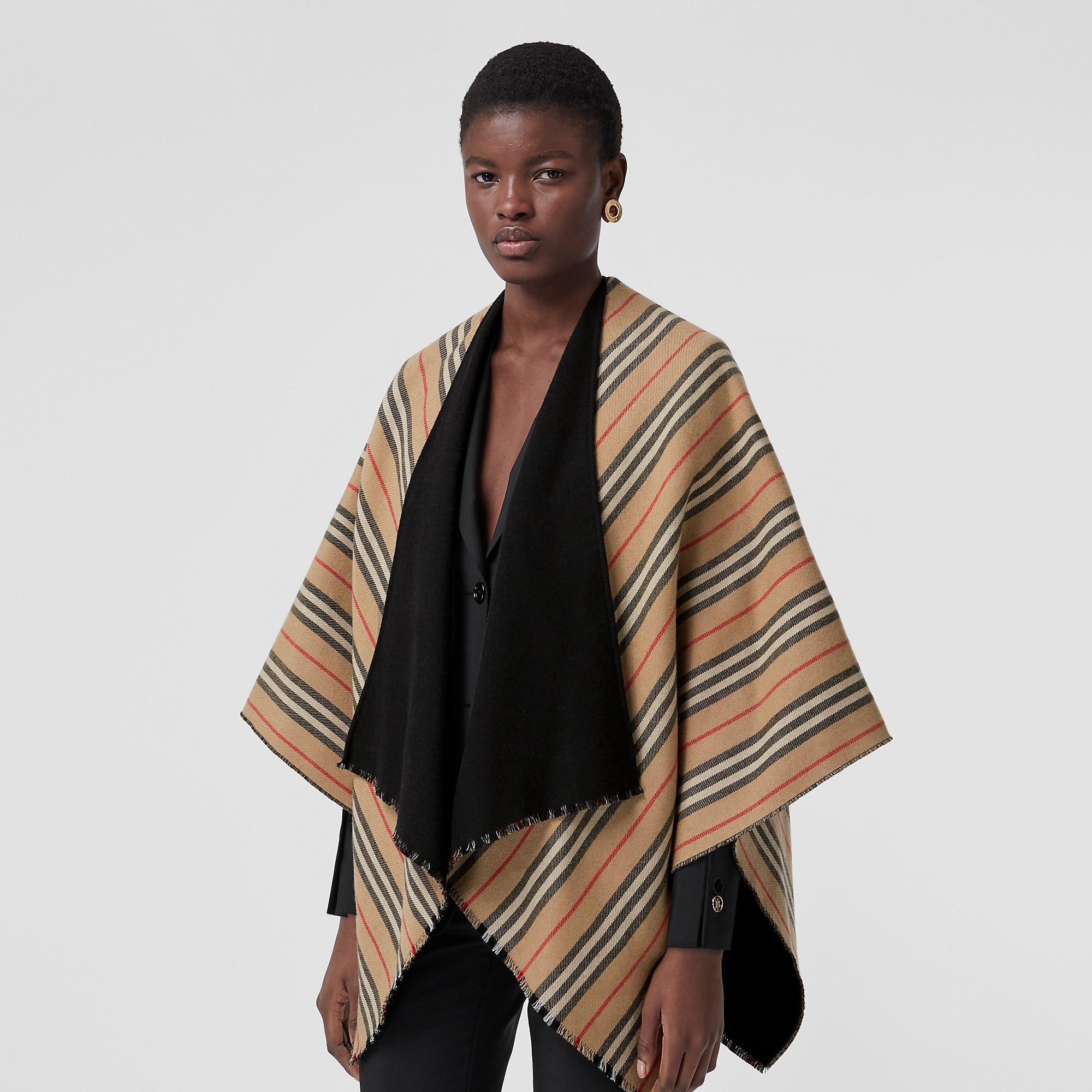 Reversible Icon Stripe Wool Cape - 4