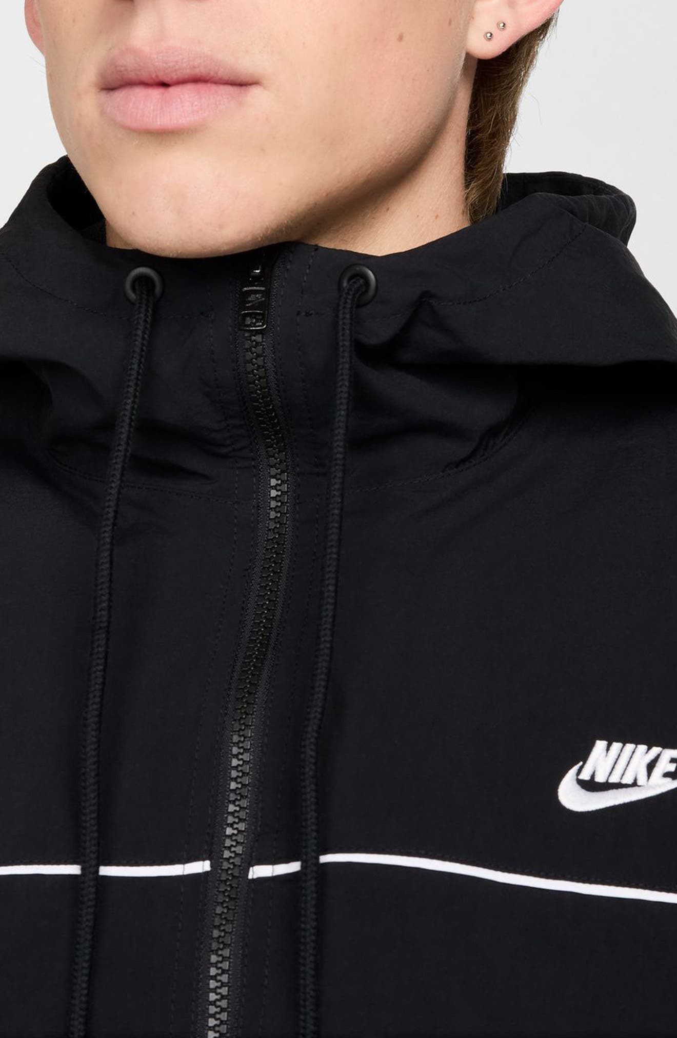 Nike Club Hooded Jacket in Black/White at Nordstrom - 4