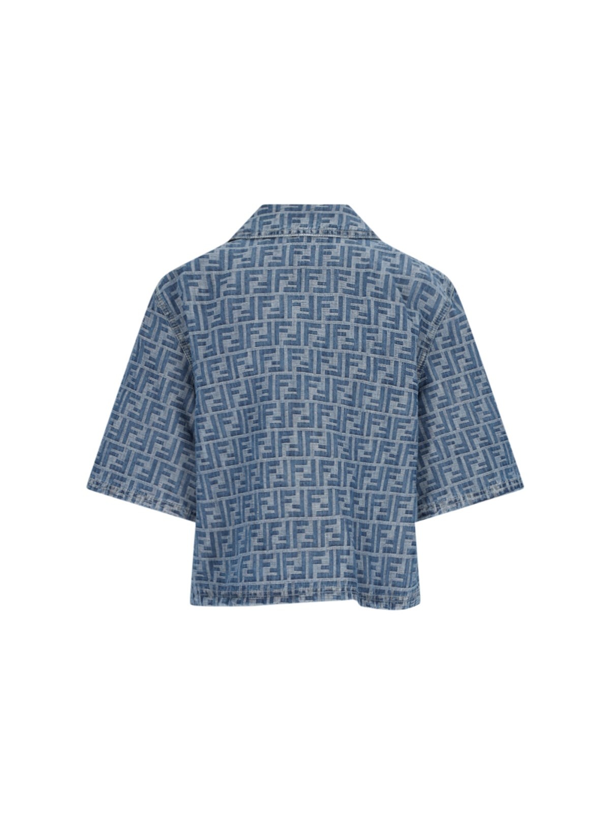 'FF' CHAMBRAY DENIM CROP ZIP JACKET - 2