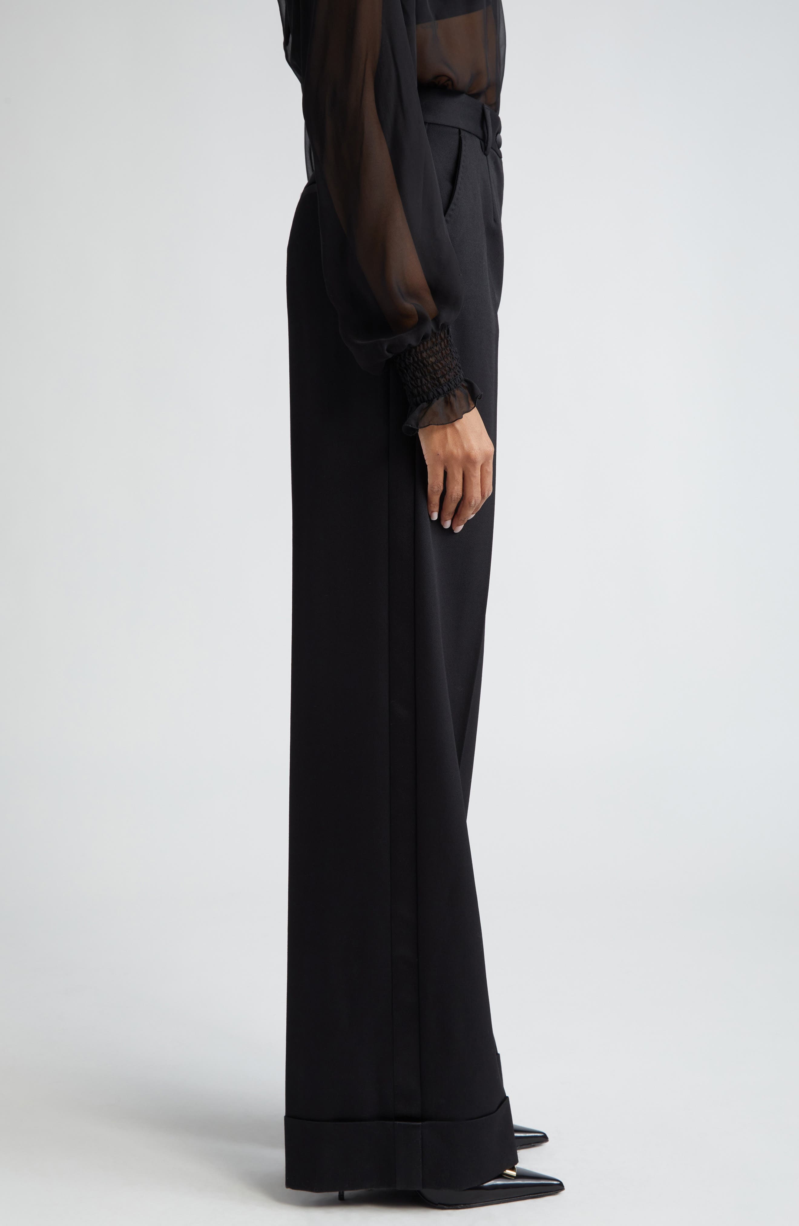 Pleated Cuff Hem Virgin Wool & Silk Trousers - 4