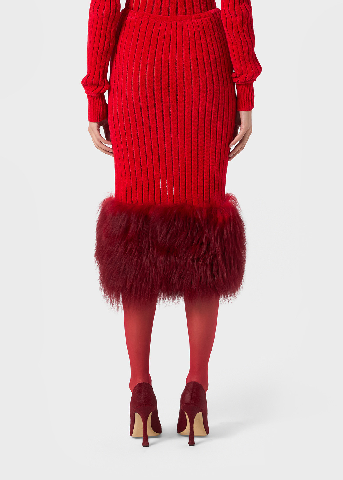 KNIT MIDI SKIRT WITH FUR - 4
