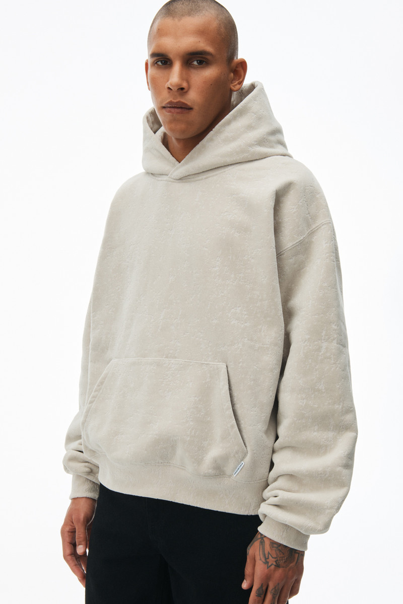 hooded sweatshirt in flocked terry with logo flag tag 3
