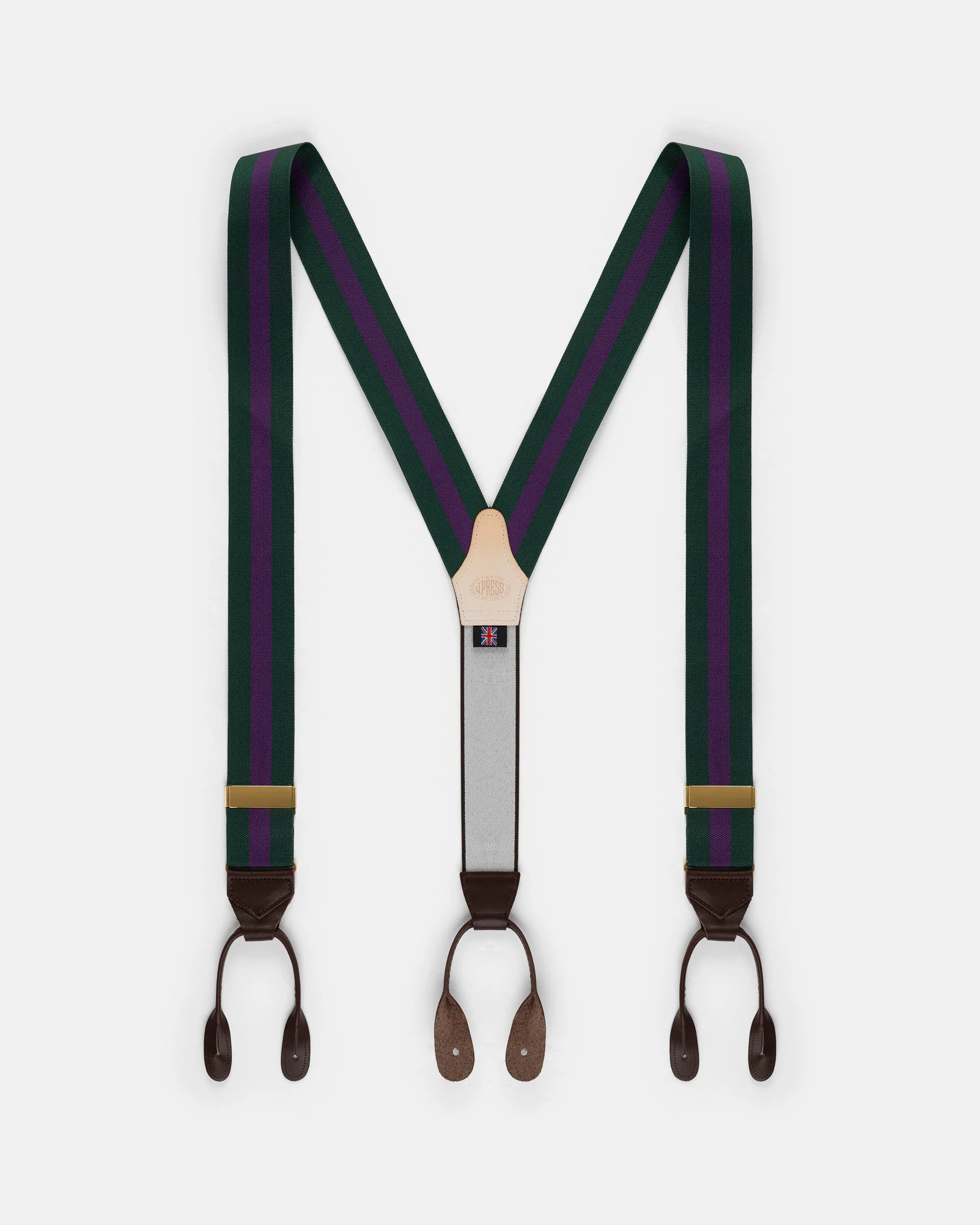 MADE-IN-ENGLAND HUNTER & PURPLE STRIPED BARATHEA BRACES - 1