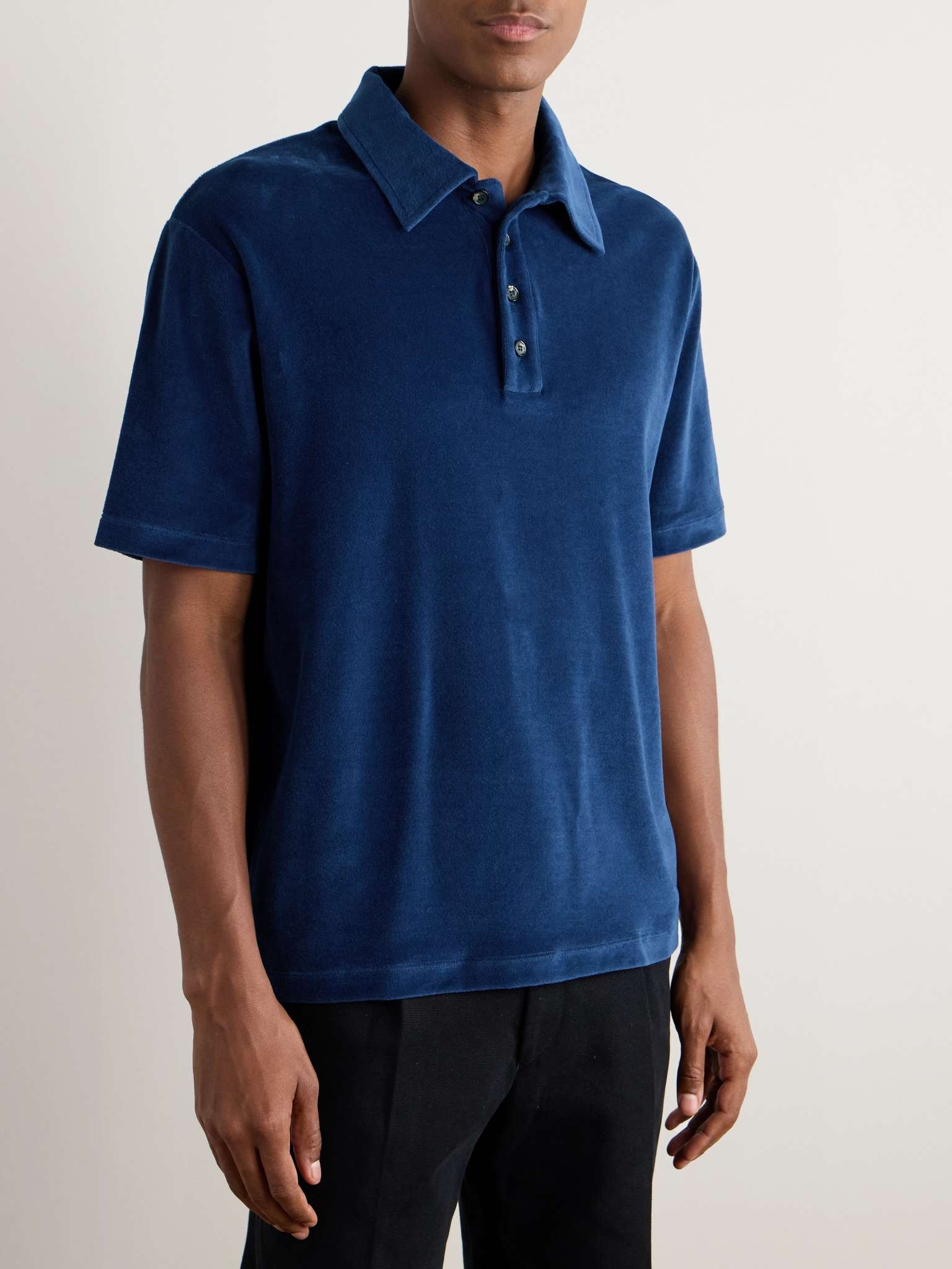 Cotton and Silk-Blend Velour Polo Shirt - 3