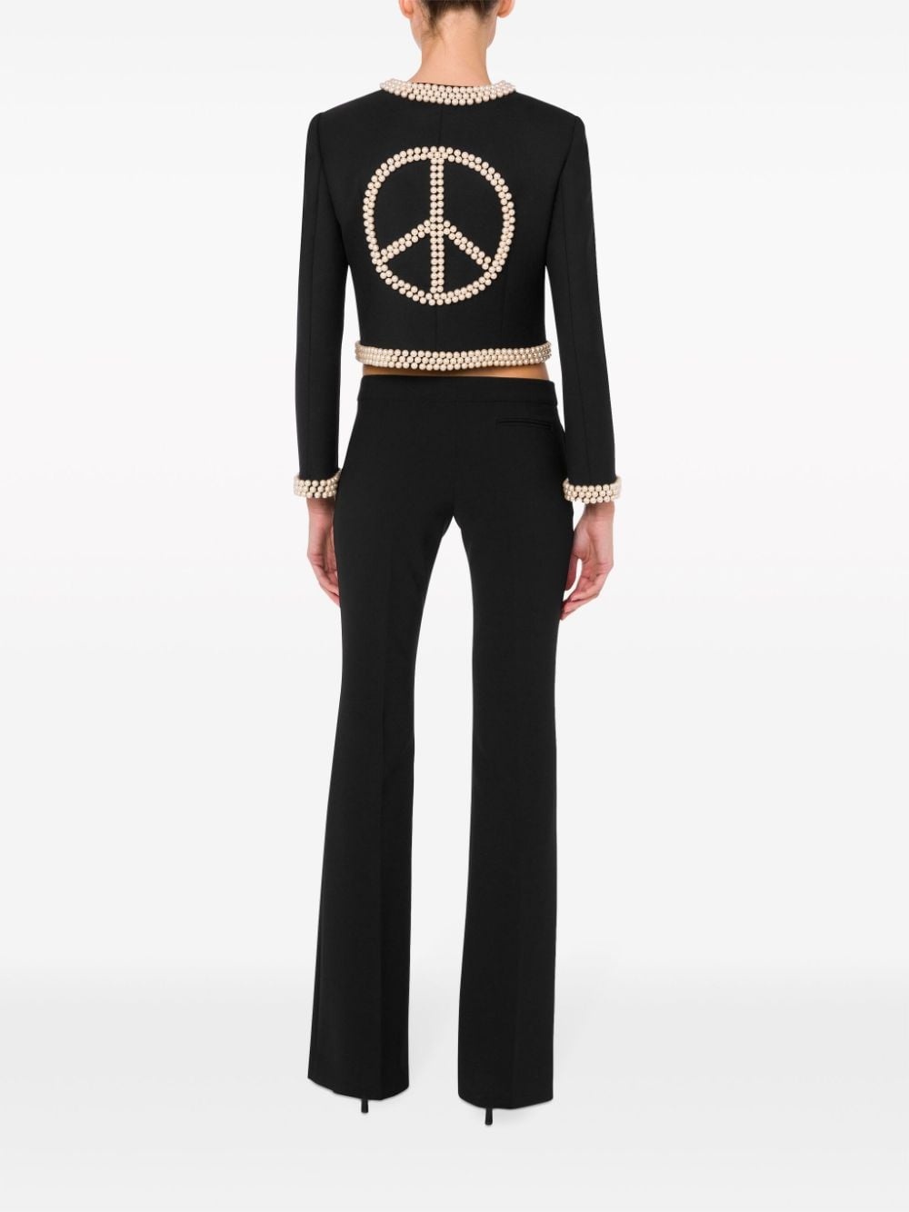 faux pearl-embellished virgin wool blazer - 3