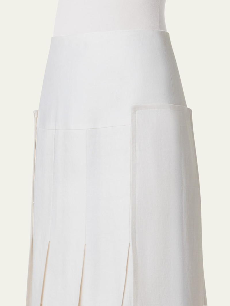 AKRIS Stonewashed Linen-Wool Pleated Midi Skirt outlook