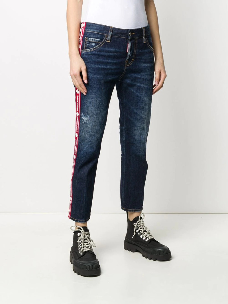 logo tape cropped jeans 3