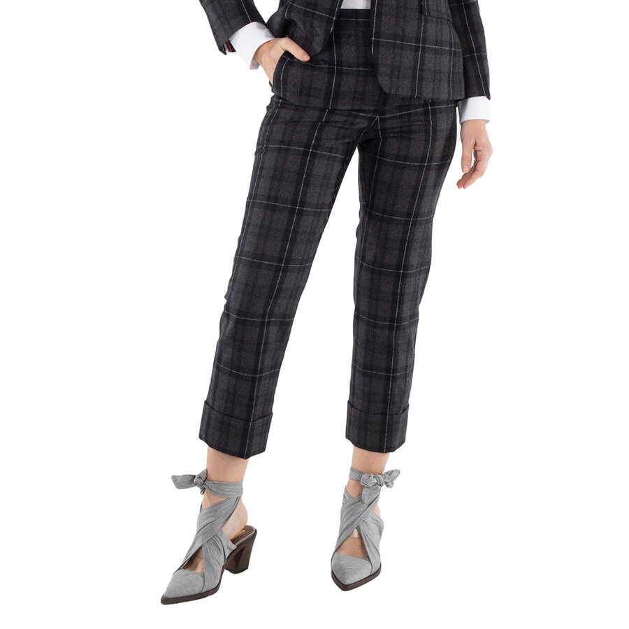 Thom Browne Ladies Charcoal Check-Pattern Cropped Trousers - 3