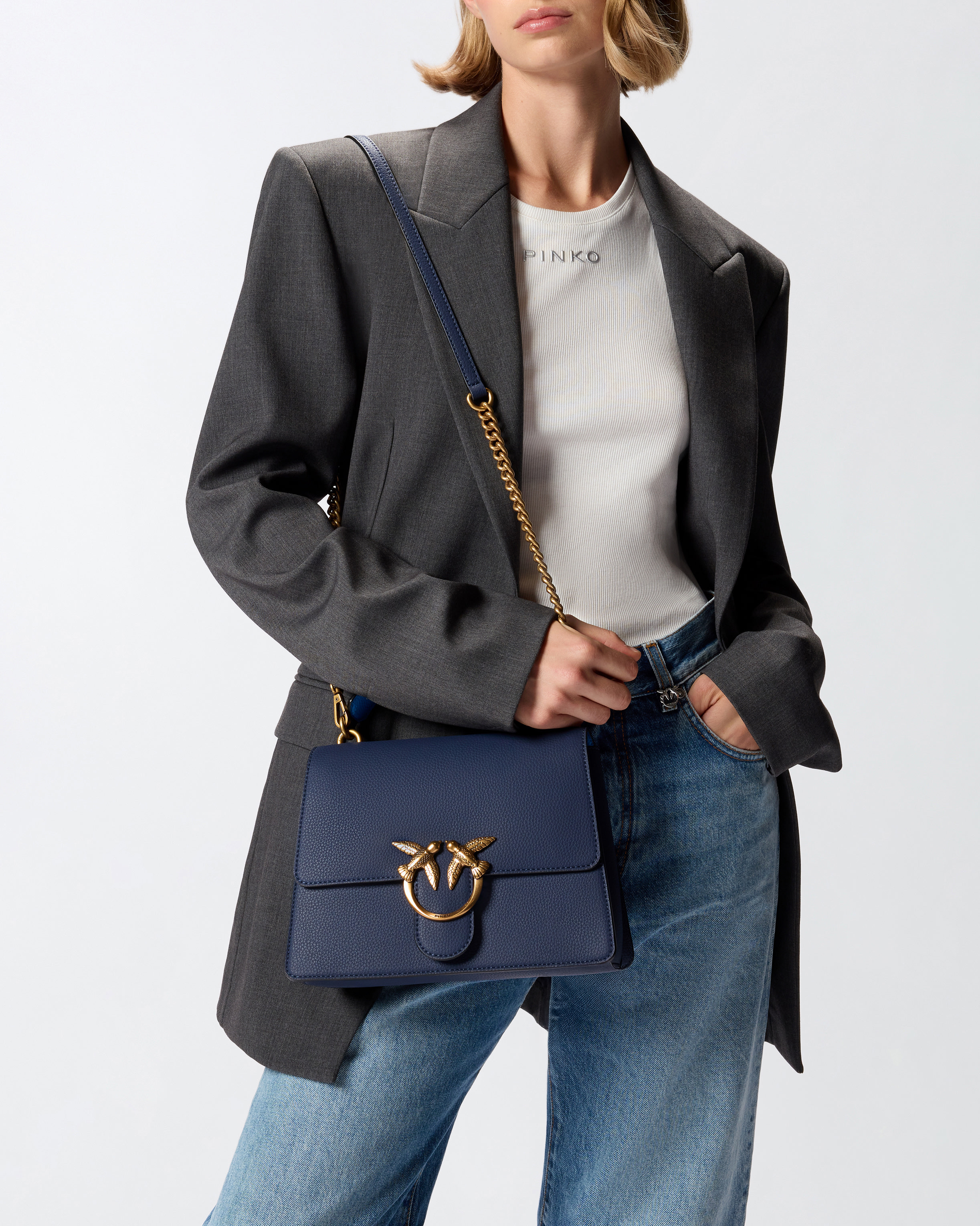 MEDIUM LOVE BAG TOP HANDLE LIGHT HANDBAG IN GRAINED LEATHER - 5