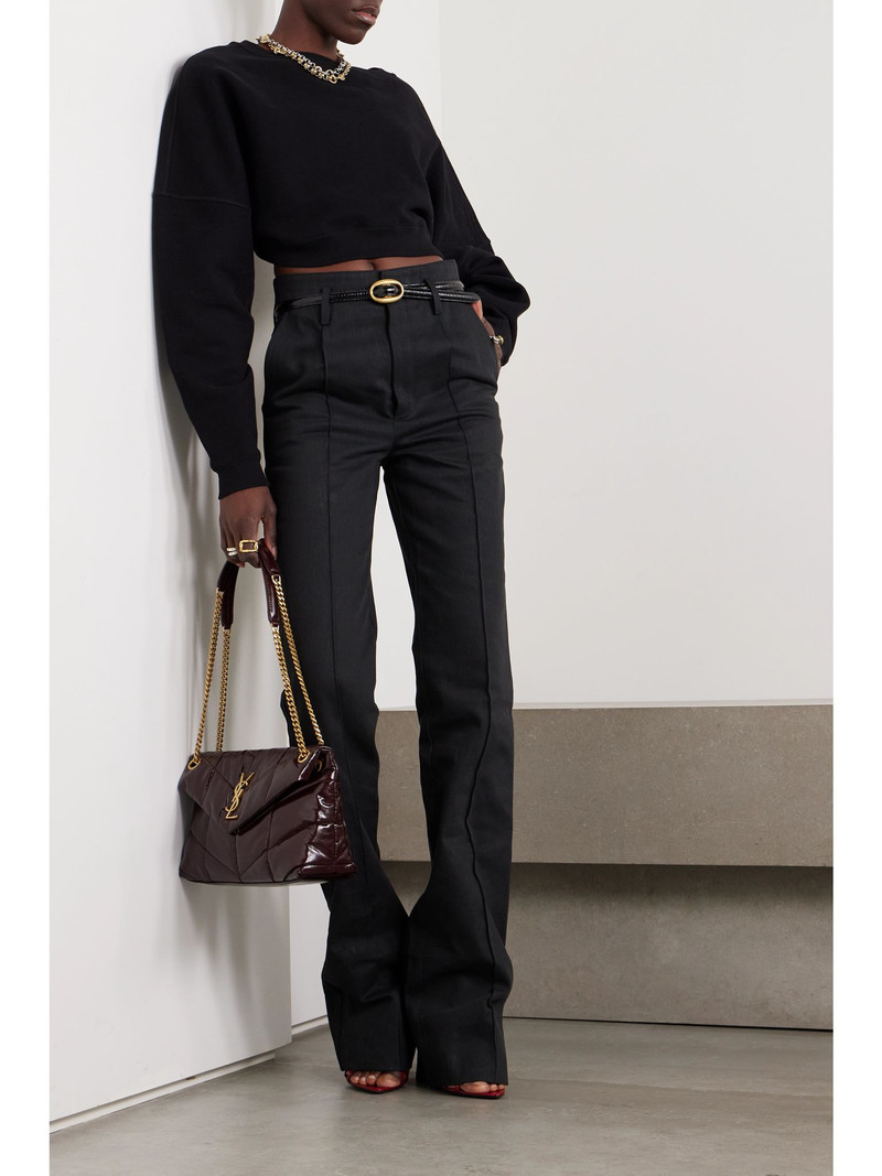 SAINT LAURENT Cropped cotton-jersey sweatshirt Black outlook
