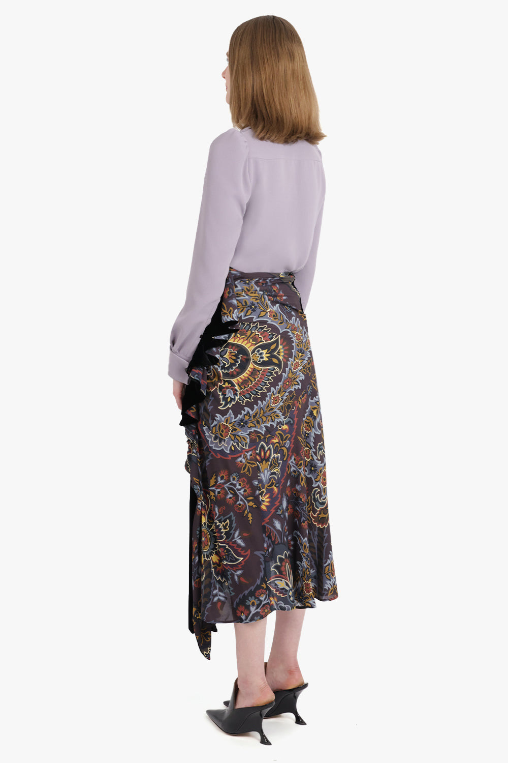 STRAIGHT DRAPED FLORAL PRINT MAXI SKIRT | BLACK/MULTI - 3