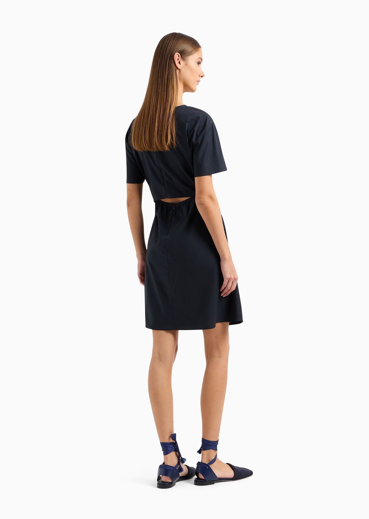 Short-sleeved poplin shirt dress with sash - 5