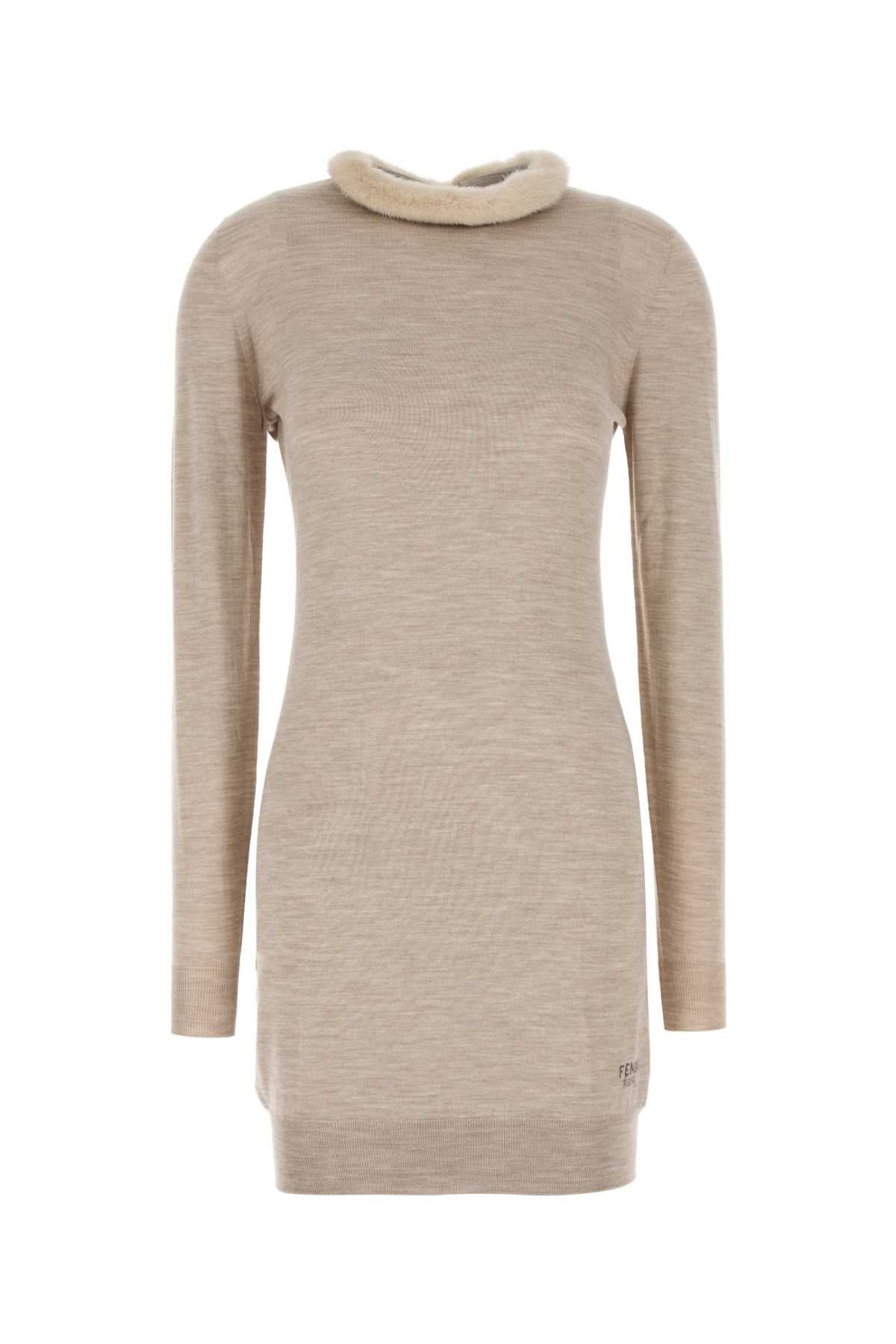 Fendi Women Cappuccino Wool Blend Mini Dress - 1