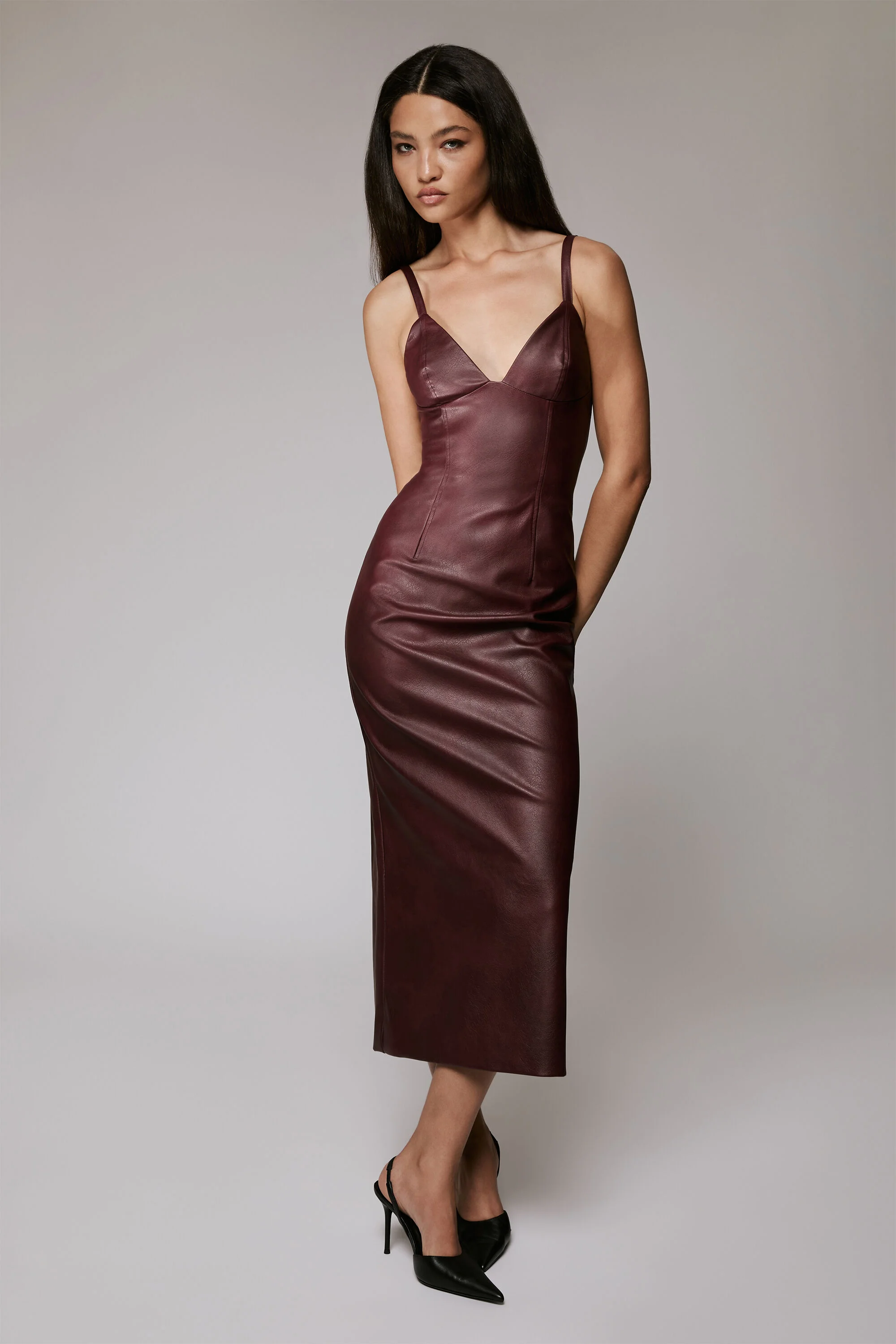 Estine Vegan Leather Dress In Burgundy - 1