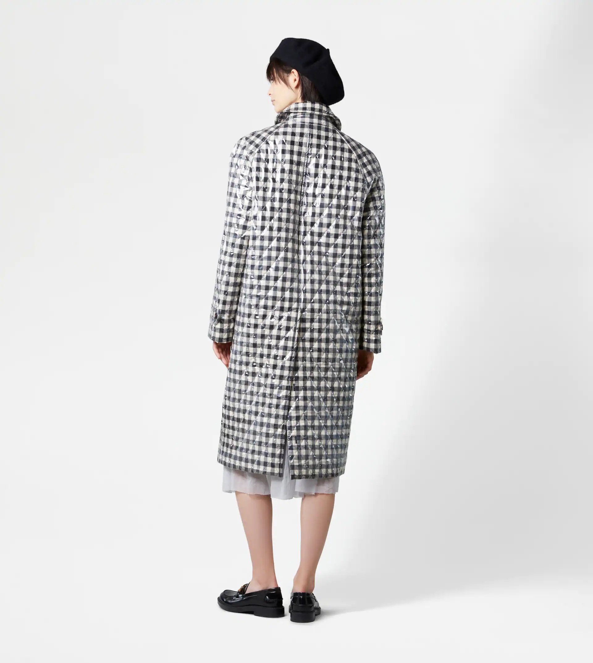 QUILTED TRENCH COAT - BLACK, WHITE - 3