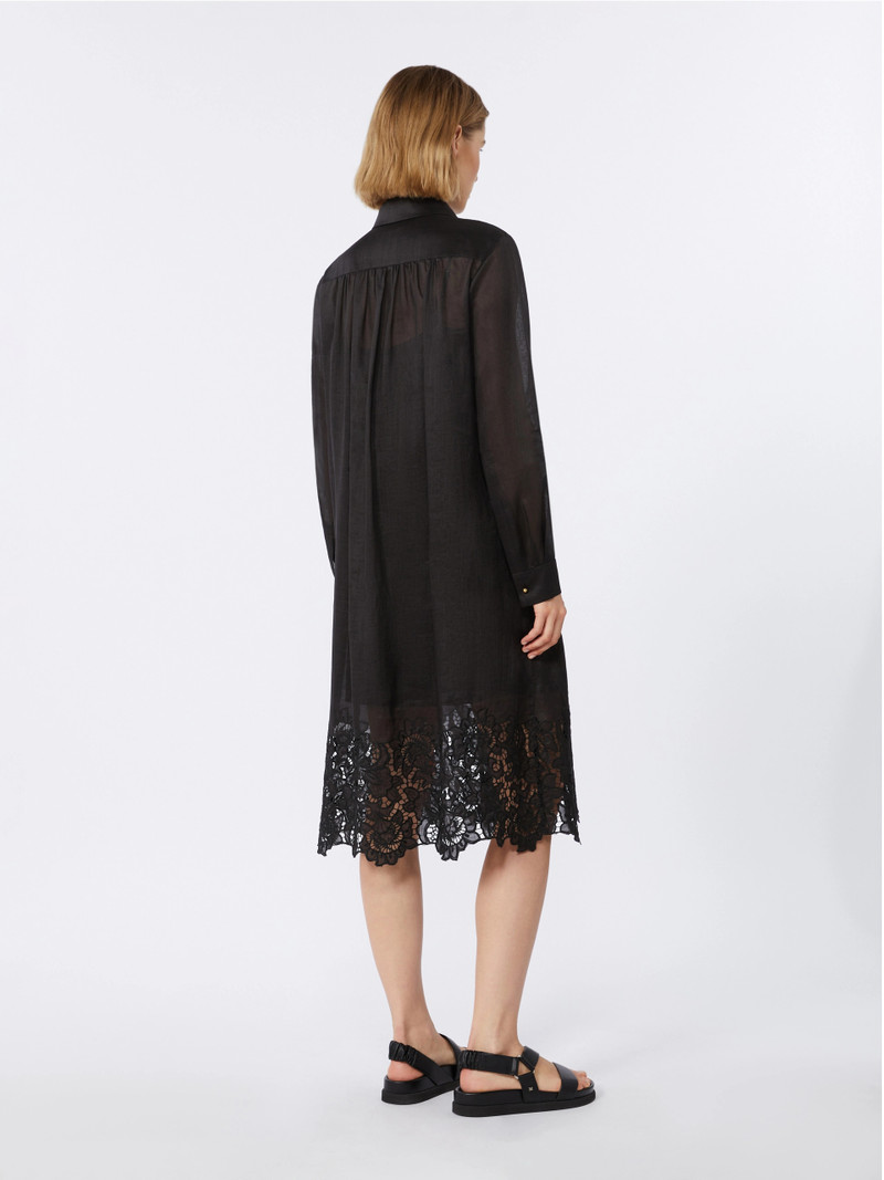 MELA Embroidered ramie gauze shirt dress - BLACK 4