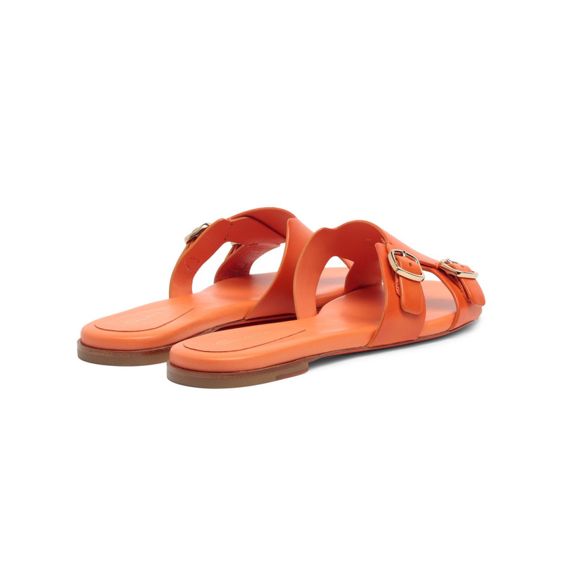 Women's orange leather double-buckle slide sandal 4